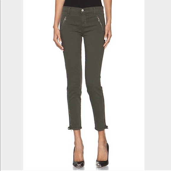 J Brand Denim - J Brand Carey Moto Ankle Zip Capri in Olive Army Green